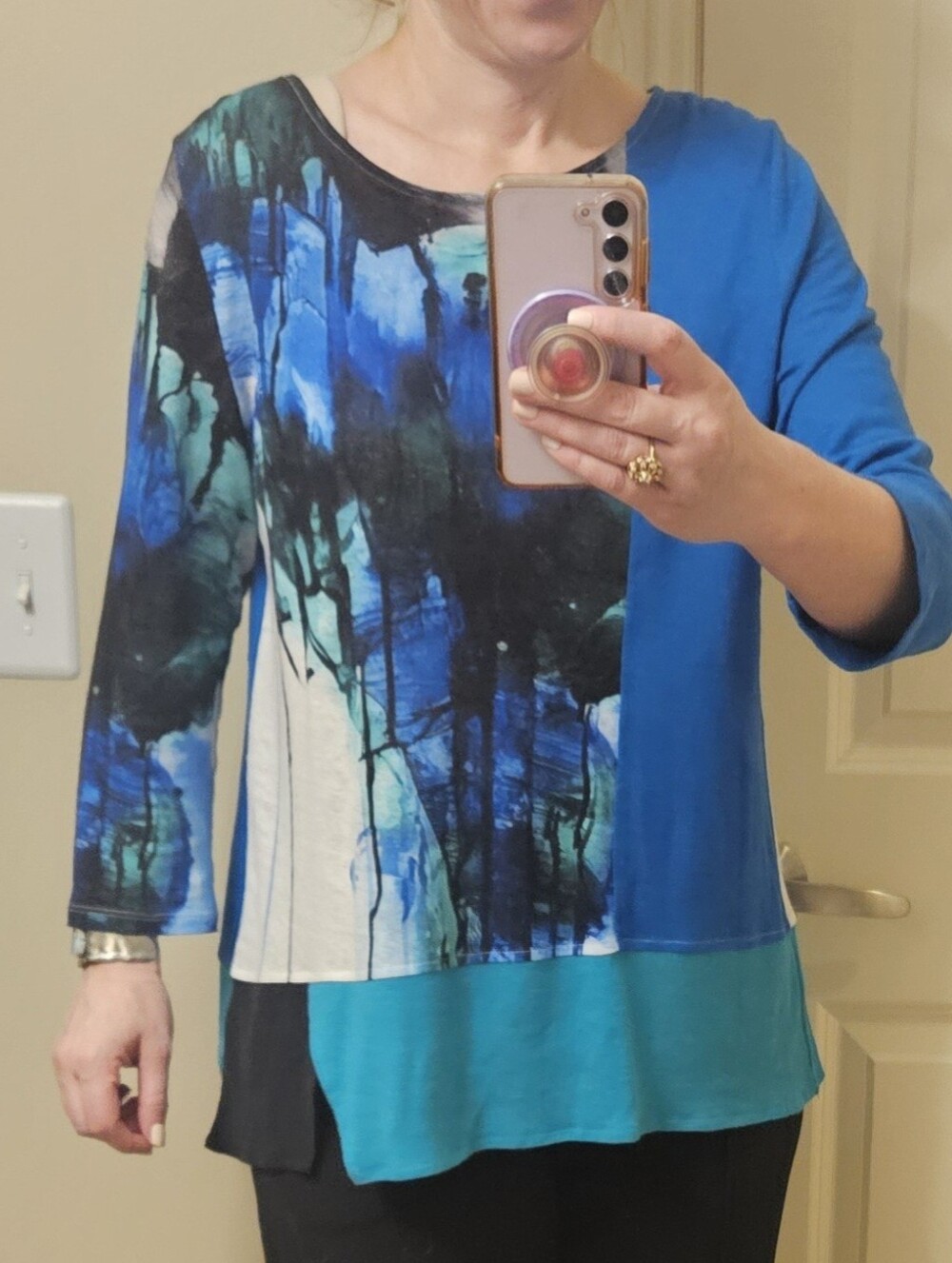 Lemon Grass New York Blue Teal Abstract Watercolor Tunic Top Size Small